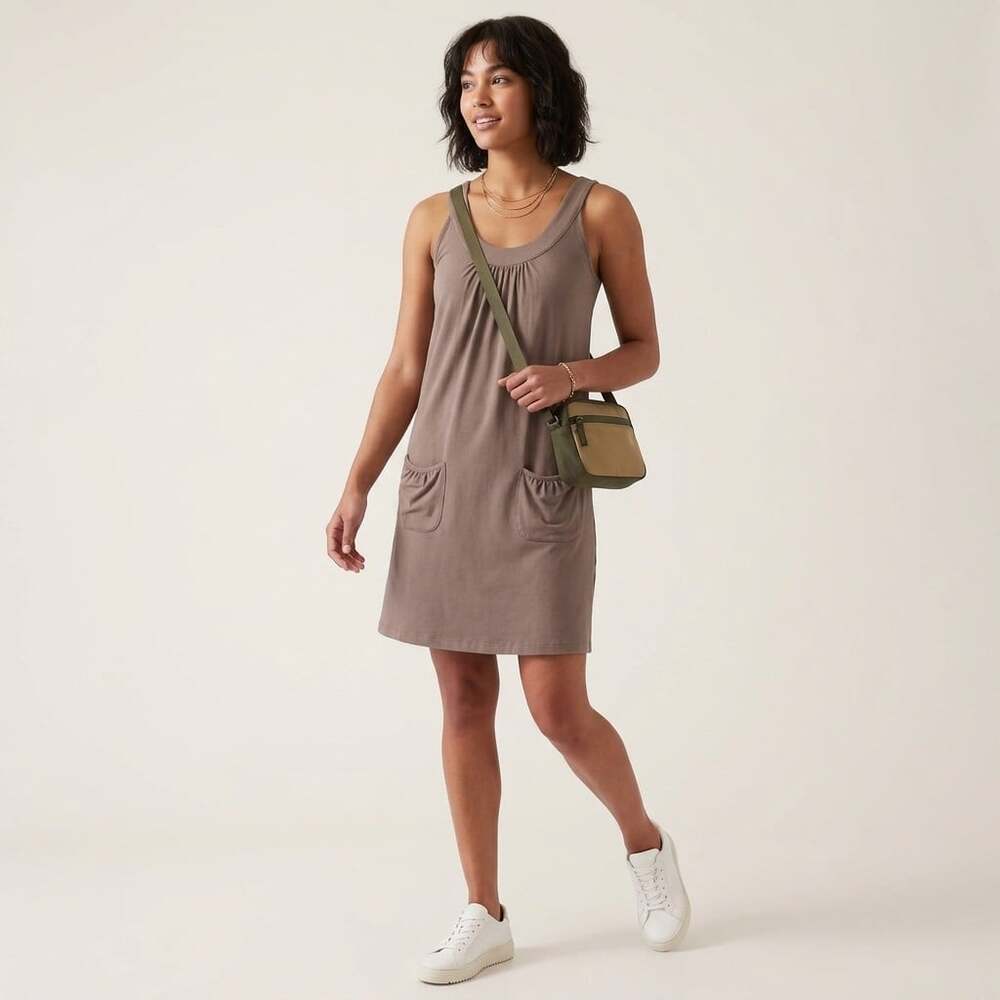 Athleta Organic Cotton Sleeveless A-Line Dress Size Small Pockets Portugal